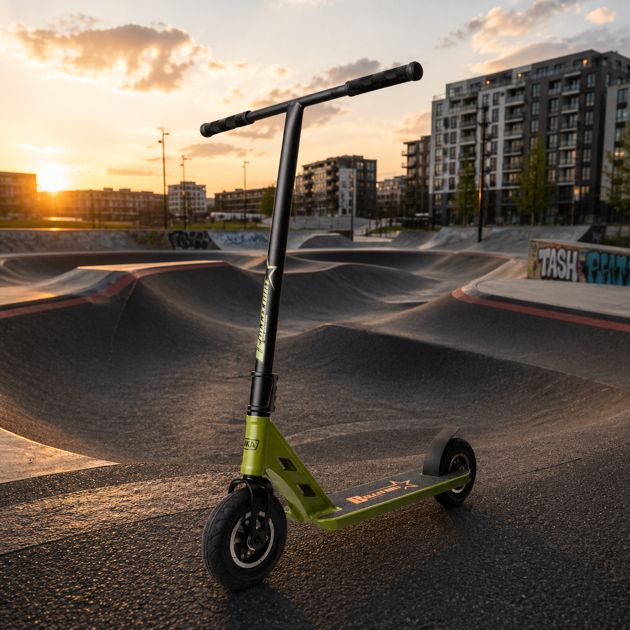 Freestyle koloběžka NKD Bullit Dirt s nafukovacími koly, Green lifestyle 1
